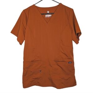 ADAR Women's Pro Elevated V Neck Scrub Top in Cinnamon Orange Color Size Large